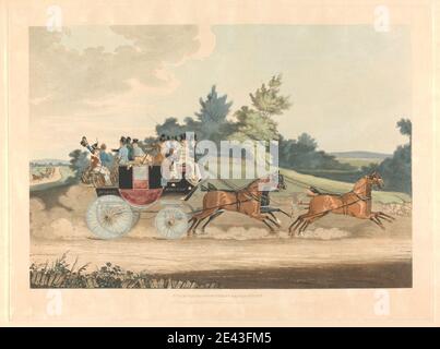 James Pollard, 1792-1867, British, Coaching: Stage Coach & opposition Coach in Sight, 1819. Bleu aquatint, couleur main. Banque D'Images