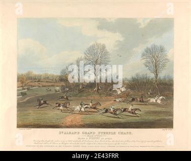 Charles Bentley, 1806-1854, britannique, Steeple-Chasing [série de six] : St. Albans Grand Steeple Chase. / 8 mars 1832. Tôle 3. Tournage d'un angle..., 1832. Bleu aquatint imprimé en couleurs, à l'exception du ciel de couleur main. Banque D'Images