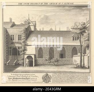 William Henry Toms, env. 1700 environ 1750, British, The South Prospect of the Church of St. Alphage, 1736. Gravure. Banque D'Images