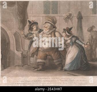 John Chapman, actif ca. 1792â€“1823, British, Falstaff's Escape - les femmes Joyeuses de Windsor, Act IV, scène II, 1792. Gravure et gravure à crépi. Shakespeare, William (1564-1616), dramaturge et poète Banque D'Images