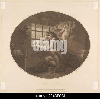 Imprimé par Francesco Bartolozzi RA, 1728–1815, italien, actif en Grande-Bretagne (1764–99), Lovelace in prison, 1788. Gravure et gravure sur papier crème modérément épais et modérément texturé. Bars , chaîne , institution correctionnelle , costume , plumes , gatehouse , chapeau , bouteille d'encre , intérieur , thème littéraire , amour , Lovelace, Richard (1617–1657), poète et officier de l'armée , homme , manacle , Ovale , papiers , plume , poème , poète , portrait , prison , prisonnier , puto , quill (plume) , romance (genre littéraire) , à Althea, de prison, 1642 , fenêtre , ailes , femme. Cité de Westminster Banque D'Images