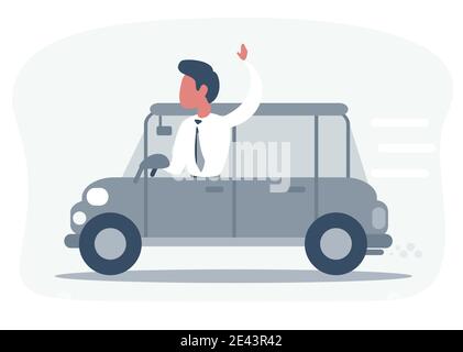 Homme d'affaires conduisant la voiture et en signe de main à quelqu'un. Dire Bonjour. Vecteur, illustration Illustration de Vecteur