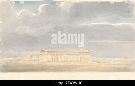 Sir Robert Smirke le plus jeune, 1781â€"1867, Britannique, deuxième Temple de Hera, dans le Foreground, Premier Temple de Hera en arrière-plan, à Paestum, 1802-1804. Aquarelle et graphite sur du papier légèrement épais, modérément texturé, beige, vélin. Banque D'Images