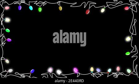 Noël, lampes nouvel an, cadre de feux clignotants. Célébration clignotant ampoules colorées décoration, lumières magiques scintillantes. Banque D'Images
