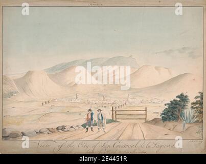 Alfred Diston, actif 1818–1829, vue de la ville de San Cristoval de la Laguna vue de la route de Las Mercedes, 1819. Stylo et encre, aquarelle sur papier vélin beige moyennement épais et lisse. Paysage urbain. España , San CristÃ³bal de la Laguna , Espagne , Ténérife Banque D'Images