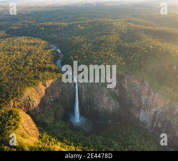 Vue aérienne spectaculaire des puissantes chutes de Wallaman qui traversent des rochers Falaise dans le parc national de Girringun couverte de végétation tropicale luxuriante Dans Que Banque D'Images