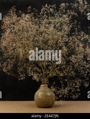 Ensemble de pampas en herbe moderne et élégant dans un vase en céramique. Art déco, cadeau Boho pour anniversaire, anniversaire, fête des mères. Vue avant Banque D'Images