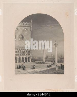 Imprimé par William Miller, 1796–1882, British, Venice - The Piazzetta, 1853-1874. Gravure et gravure en ligne; premier état publié sur papier vélin moyen, légèrement texturé. Banque D'Images