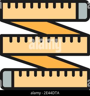 Ruban de mesure, centimètre sur mesure, icône de ligne de couleur plate de roulette. Illustration de Vecteur