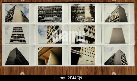 Fujifilm Instax photos instantanées du bâtiment le Corbusier conçu Unite d'habitation (1958), Berlin, Allemagne. Banque D'Images