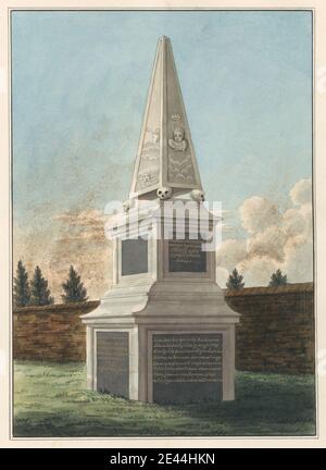 Daniel Lysons, 1762â€“1834, British, Tombeau de Nathaniel Wickham, de West Ham Churchyard, entre 1796 et 1811. Plume et encre noire, aquarelle et gouache sur graphite sur papier vélin moyen, légèrement texturé, crème. Sujet architectural , église , mémorial , tombe. All Saints West Ham Parish Church , Angleterre , Grand Londres , Londres , Royaume-Uni , West Ham Banque D'Images