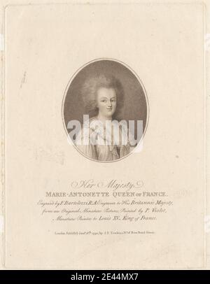 Imprimé par Francesco Bartolozzi RA, 1728â€"1815, Italien, actif en Grande-Bretagne (1764â€"99), Marie Antoinette, 1790. Mezzotint et gravure en crépi sur papier peint moyen, modérément texturé, crème. Costume , frisottis , dentelle , ovale , portrait , reine (personne) , royauté , femme. France. Marie-Antoinette, reine, consort de Louis XVI, roi de France (1755-1793) Banque D'Images