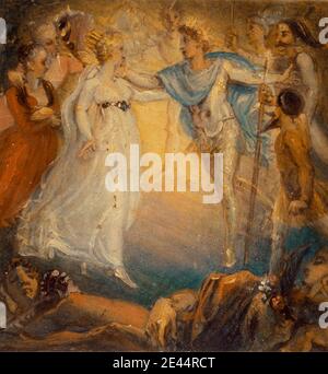 Thomas Stothard, 1755â€"1834, British, Oberon et Titania, a Midsummer Night's Dream, Act IV, Scene i, 1806. Huile sur papier monté à bord. Un rêve de la nuit d'été, pièce de William Shakespeare , costume , couronne (composante de costume) , rêve , roi (personne) , lumière , thème littéraire , amoureux , réunion , performance , reine (personne) , sommeil , théâtre (discipline). Oberon (personnage du rêve D'UNE nuit d'été) Shakespeare, William (1564-1616), dramaturge et poète Titania (personnage du rêve D'une nuit d'été) Banque D'Images