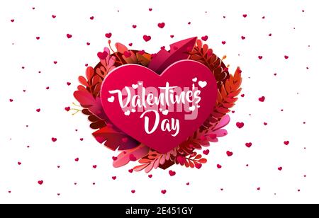 Cœur rouge de la Saint Valentin. coeurs rouges 3d et fleurs coupées en papier. Illustration vectorielle. Illustration de Vecteur