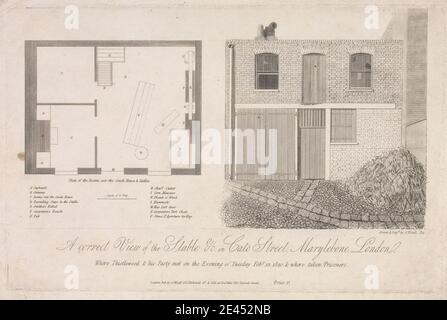 Abraham Wivell, 1786â€"1899, British, A correct View of the stable etc. À Cato Street, Marylebone Londres. Gravure. Banque D'Images