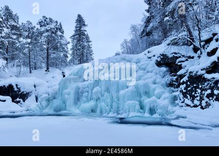 Une cascade gelée cachée dans une forêt en norvège du nord Banque D'Images