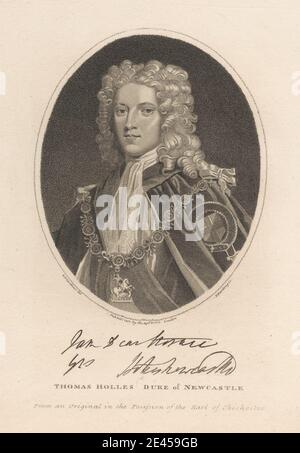 Imprimé par Edward Harding, 1755â€"1840, British, Thomas Holles, Duc de Newcastle, 1802. Gravure en crépi sur du papier vélin moyen, légèrement texturé et crème. Banque D'Images