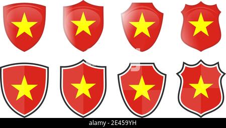 Drapeau vertical du Vietnam en forme de bouclier, quatre versions 3d et simples. Icône / signe vietnamien Illustration de Vecteur