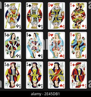 Modèles de cartes à jouer russes, king, queen, jack. Illustration de Vecteur