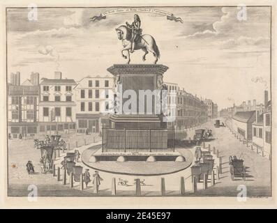 Sutton Nicholls, active 1725, British, la statue en laiton du roi Charles I à Charing Cross. Gravure. Banque D'Images