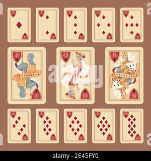 Cartes classiques de costume Diamonds sur fond gris. Conception originale. Illustration de Vecteur