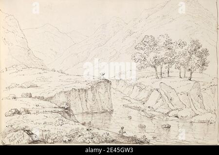 Capt Thomas Hastings, 1778-1854, British, près de Eagle Crag, 1836. Stylo et encre brune sur papier vélin moyen, légèrement texturé. Banque D'Images