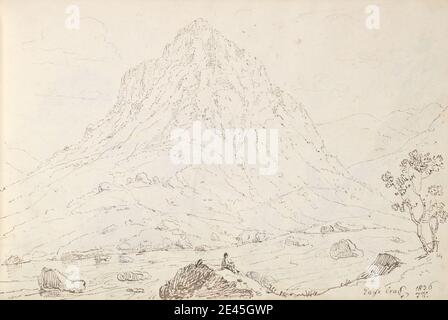 Capt Thomas Hastings, 1778-1854, British, Eagle Crag, 1836. Graphite, stylo et encre brune sur du papier vélin moyen, légèrement texturé et crème. Banque D'Images