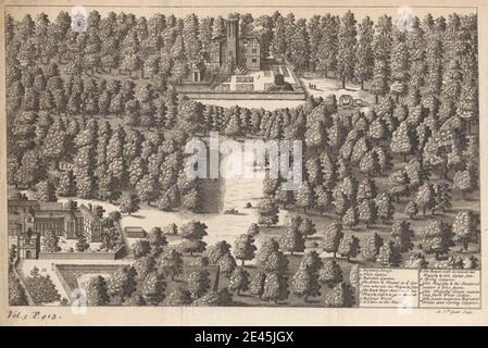 Imprimé par Michael van der Gucht, 1660â€"1725, flamand, A View of Boscobel House & the White Ladies, avec le Bois où le roi Charles II s'est caché après la bataille de Worcester, entre 1675 et 1725. Gravure sur papier crème, légèrement texturé, moyen. Banque D'Images