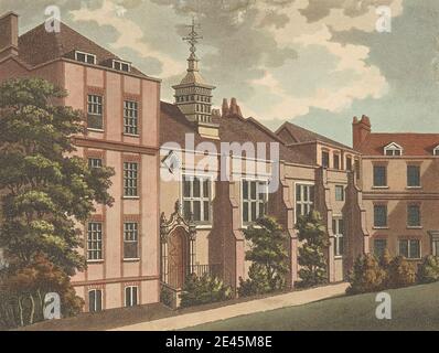 Samuel Ireland, actif 1760, mort en 1800, British, Staple Inn, 1800. Gravure et aquarelle à la main en aquarelle sur du papier vélin moyen, légèrement texturé et crème. Sujet architectural Banque D'Images