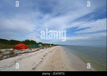 Everglades National Park, Floride 01-14-21 Camping sur la plage à Middle Cape sable dans l'arrière-pays des Everglades. Banque D'Images