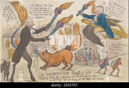 (?) William Dent, actif 1784â€"1793, le Priest de Birmingham - et Flaming Patriots enflammé à Birmingham, ou des excuses pour ne pas être à la (Couronne) et à l'Anchor, 1791. Gravure avec aquarelle sur papier couté. Banque D'Images