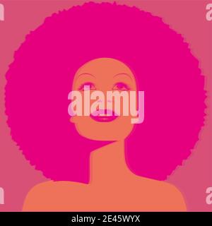 Belle femme avec des cheveux bouclés de style afro, des couleurs acides. Simulation hologramme. Affiche musique soul, funk ou disco style années 60 ou 70 Illustration de Vecteur