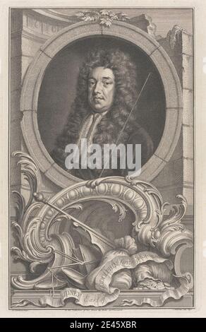 Imprimé par Jacobus Houbraken, 1698–1780, néerlandais, Sidney Godolphin, premier comte de Godolphin, ca. 1740. Gravure en ligne sur papier moyen, légèrement texturé, crème. Banque D'Images