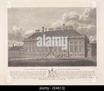 Bartholomew Howlett, 1767–1827, British, North Front of Bedford House, Bloomsbury Square, 1822. Gravure sur papier vélin blanc, moyen, légèrement texturé. Sujet architectural Banque D'Images