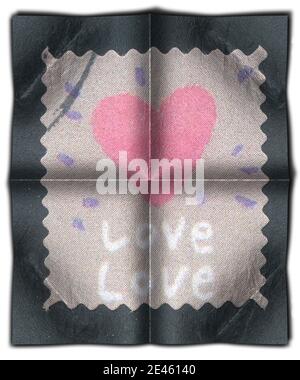 Forme de coeur, timbre-poste, fond noir, confiserie, bonbons, avion 14.2, valentin Banque D'Images