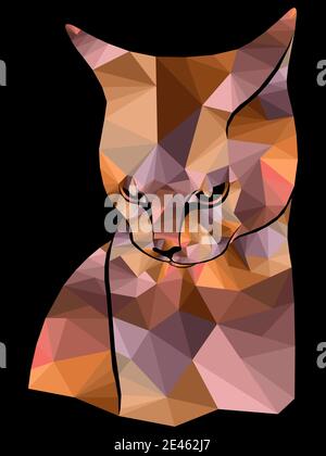 Mosaïque de dessins animés museau de chat sérieux et en colère dans des teintes orange, marron et magenta discrètes isolées sur le fond noir, décoration sur verre Illustration de Vecteur