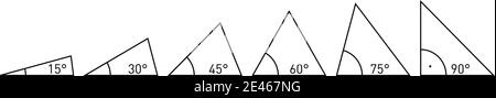 Divers angles aigus dans les coins de triangle - valeurs de 15 à 90 degrés Illustration de Vecteur