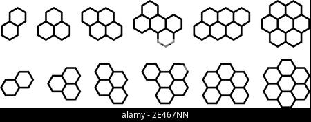 Jeu de formes en six faces hexagonales ou en nid d'abeille polygone Illustration de Vecteur