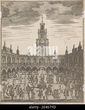 Sutton Nicholls, active 1725, British, a View of the Royal Exchange Interior court, 1729. Gravure. Banque D'Images