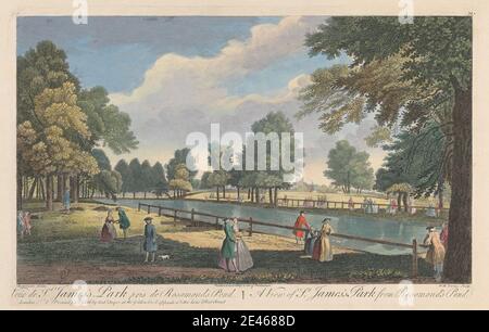 William Henry Toms, env. 1700 environ 1750, British, Veue de St. James's Park pris de Rosamond's Pond, 1745. Gravure de couleur main. Banque D'Images