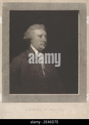 Imprimé par James Hardy, actif 1770s, Edmund Burke Esqr, ca. 1780. Gravure en crépi sur papier beige modérément épais, modérément texturé. Auteur , pelage , collier , cravat , dentelle , politicien , portrait , pose , solennel , perruque. Burke, Edmund (1729/30-1797), homme politique et auteur Banque D'Images