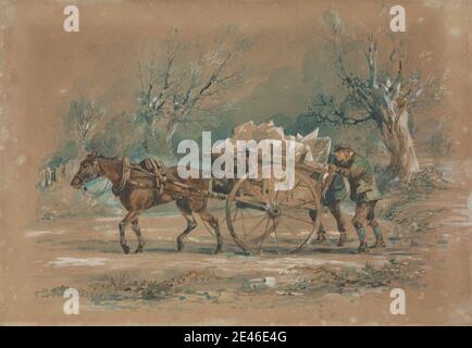 Henry Thomas Alken, 1785â€"1851, British, The Ice-Wagon, non daté. Aquarelle, graphite, gouache sur modérément épais, modérément texturé, brun, papier vélin. Forêt , genre sujet , cheval (animal) , glace , chariot à glace , hommes , arbres , chariot Banque D'Images