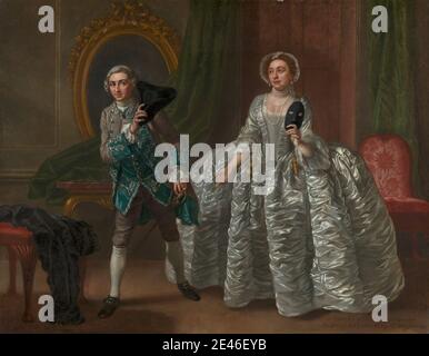 Francis Hayman, 1707/8â€"1776, British, David Garrick et Mme Pritchard dans le mari suspect de Benjamin Hoadley, 1747. Huile sur toile posée à bord. Acteurs , chaise , costume , rideaux , genre sujet , chapeau , intérieur , homme , masque , miroir , ovale , peinture (travail visuel) , performance , portrait , scène , théâtre (discipline) , femme. Pritchard, Hannah (1709â€"1768), actrice et chanteuse Garrick, David (171717â€"1779), comédienne et dramaturge Banque D'Images