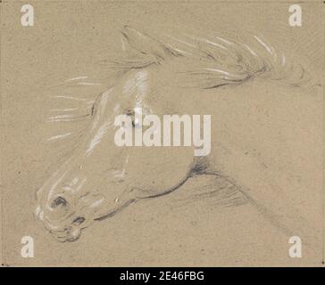 Henry Thomas Alken, 1785–1851, britannique, tête et cou d'un cheval effrayé, profil gauche, non daté. Graphite et gouache blanc sur papier épais, rugueux, brun, vélin. Art animal Banque D'Images