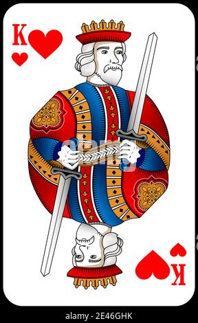 Jeu de poker carte King coeurs. Nouveau design de cartes à jouer. Illustration de Vecteur