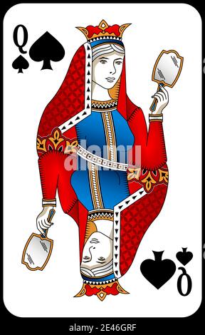 Carte de poker queen spades. Nouveau design de cartes à jouer. Illustration de Vecteur