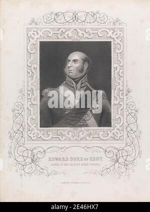 Imprimé réalisé par un artiste inconnu du XIXe siècle, Edward Duke of Kent, père de sa Majesté la reine Victoria, après 1837. Gravure en ligne à l'effigie sur papier vélin blanc, lisse, de taille moyenne. Père , sujet historique , portrait. Duc de Kent et Strathearn Reine Victoria Banque D'Images