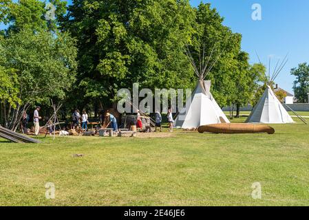 Construction de l'extérieur du lieu historique national de Lower fort Garry établi en 1831 par la Compagnie de la Baie d'Hudson. Saint-Andrews, Manitoba, Canada Banque D'Images