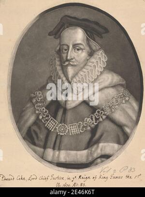 artiste inconnu, ( ? J Cooper ), sir Edward Coke, ca. 1615. Mezzotint sur du papier modérément épais, légèrement texturé, beige, posé, monté sur du papier, moyen, moyennement texturé, crème, couché. Banque D'Images