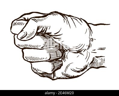 Puissant homme poing en vue rapprochée, après une gravure antique du début du XXe siècle Illustration de Vecteur